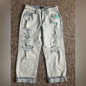 Edgely Women’s Distressed Mid-Rise 25” Relaxed Boyfriend Crop Size 10 Jeans New